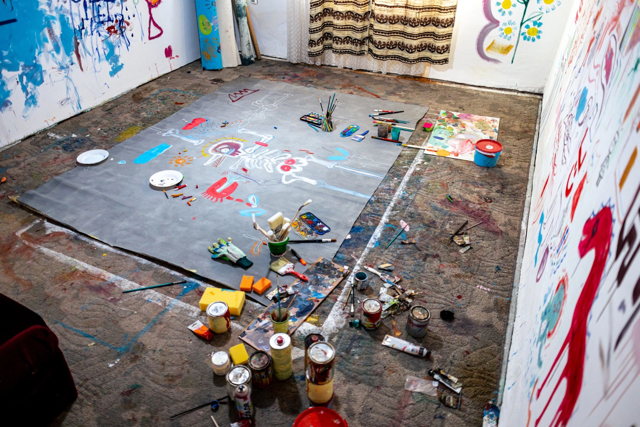 Colorful abstract painting in a creative art studio